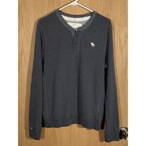 Vtg Y2K Abercrombie & Fitch Muscle Henley Long Sleeve Shirt Thick Stitch Logo